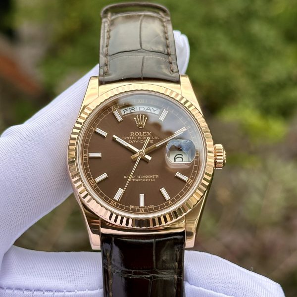 Rolex Day-Date 118135 Mặt Số Chocolate vàng hồng 18k size 36mm