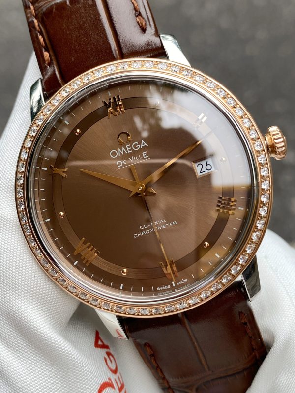 Omega Prestige Chocolate Dial Demi 18K Rose Gold