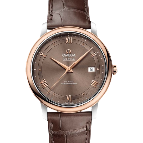 Omega Prestige Chocolate Dial Demi 18K Rose Gold