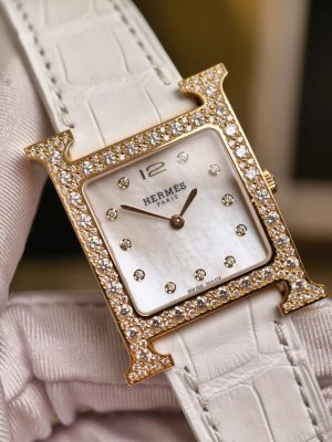 Hermes Heure H Quartz MOP 18k Diamond W403077WW00